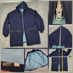 VTG 1940s? Hatchers Beverly Navy Blue Wool Talon Full Zip Hood Jacket Coat READ